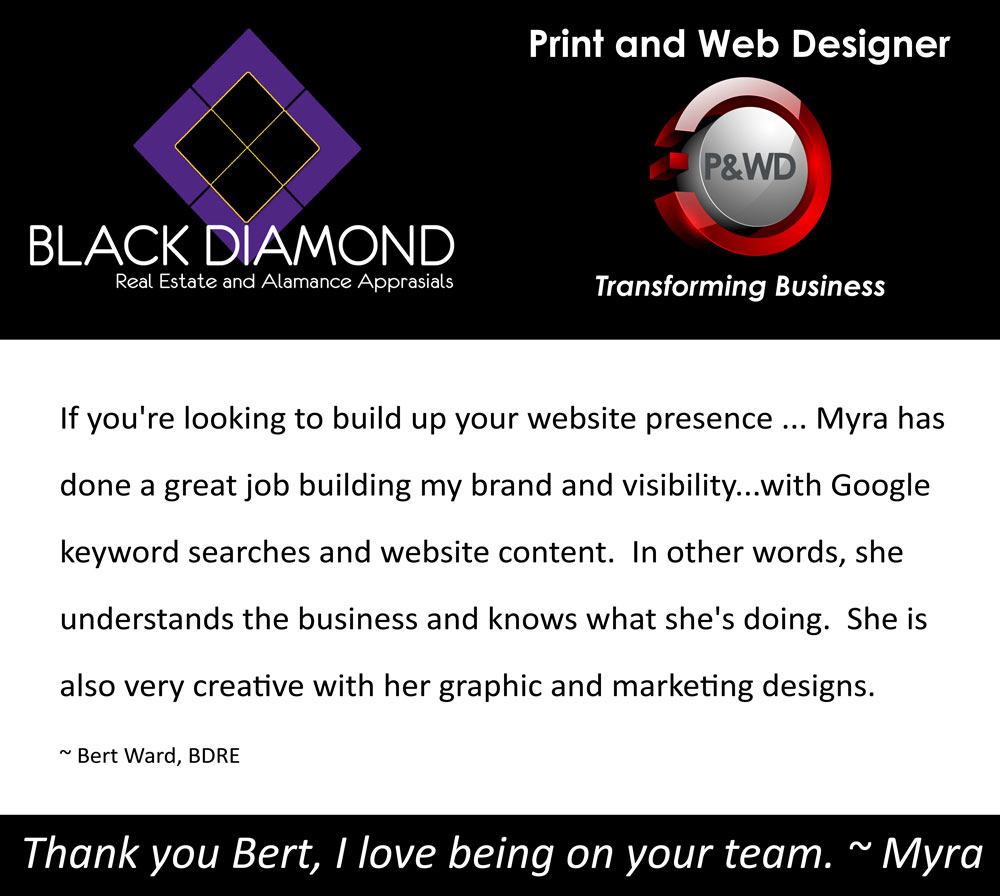 Black Diamond Real Estate and Alamance Appraisals and Print and Web Designer Logos